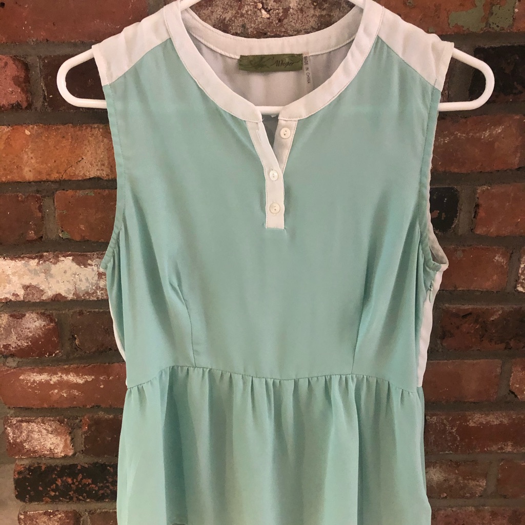 Green And White Sleeveless Blouse
